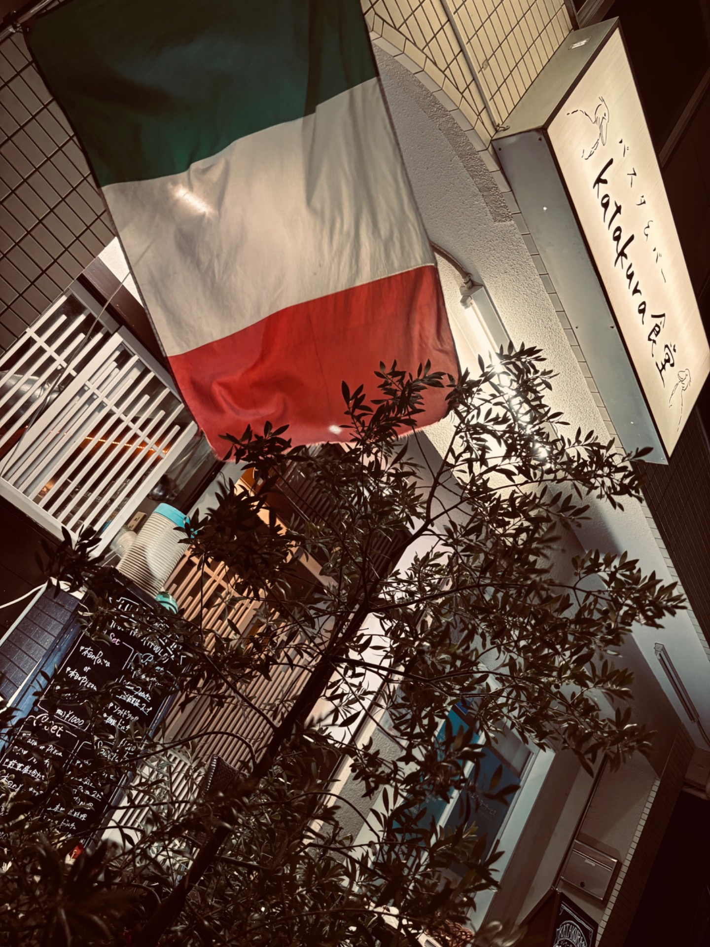 オリーブの木と🇮🇹国旗が目印